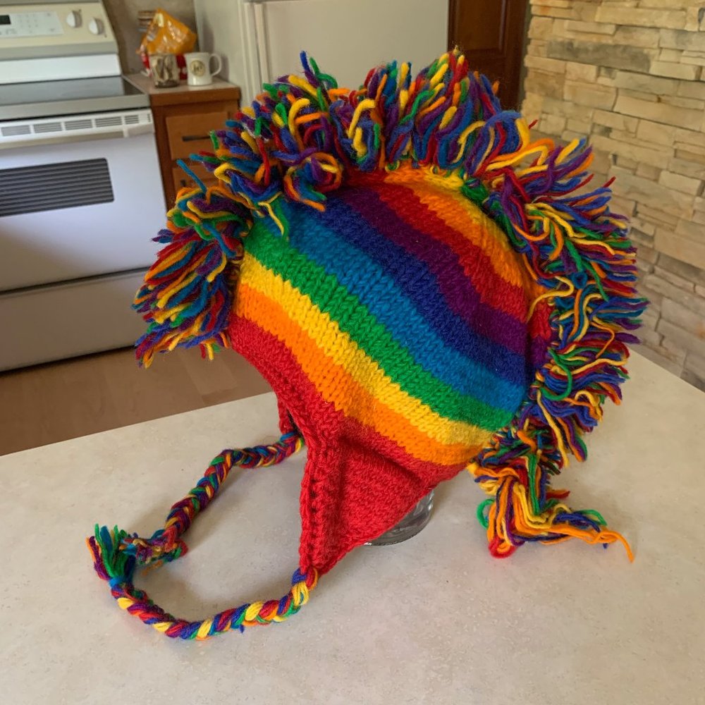 Rainbow Mohawk Hat • Halloween • Unisex • Hand Knitted
